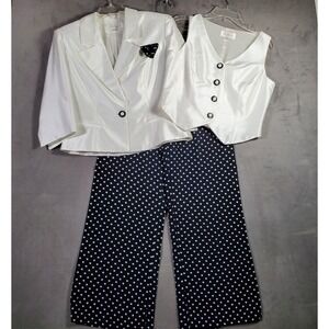 VTG Karon Lorrance‎ Suit Women 8 Blazer Vest Wide Leg Pant 3PC Career Retro Y2K